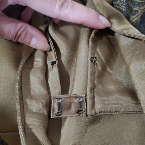 Talbots Vtg 100% Silk Leaf Tie Waist Strapless Dress Womens Size 10 Gold Beige - Picture 9 of 13